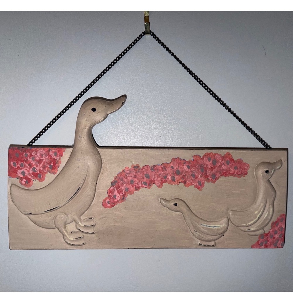 Vintage Hand Painted Ceramic Duck Family Wall Plaque Sign Farmhouse Decor